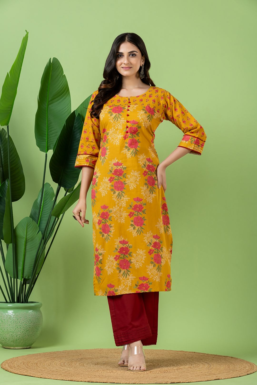 Yellow Floral Print Mix & Match Kurta