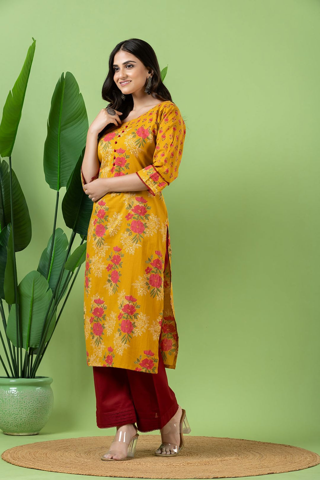 Yellow Floral Print Mix & Match Kurta