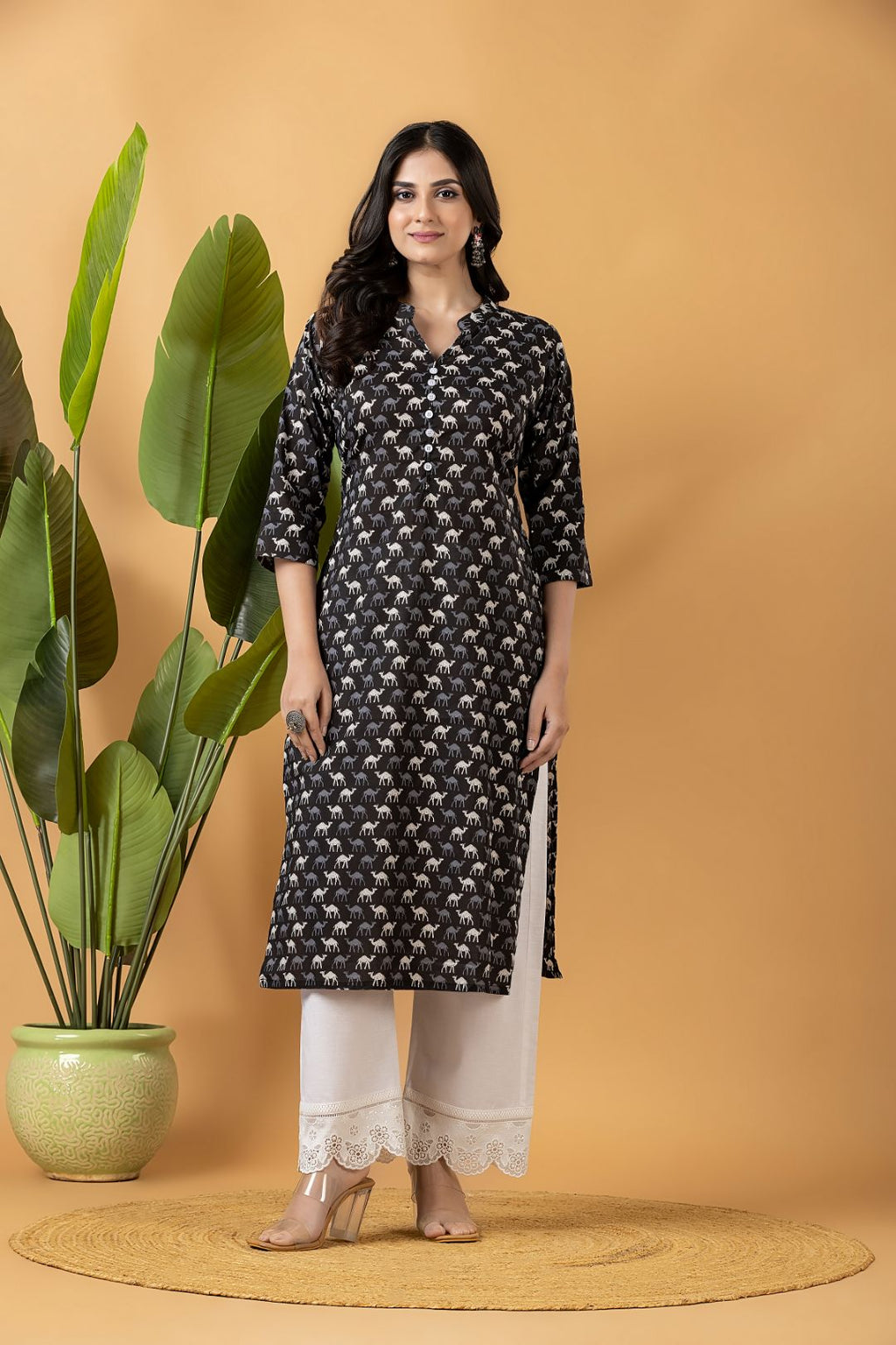 Black Camel Print Kurta