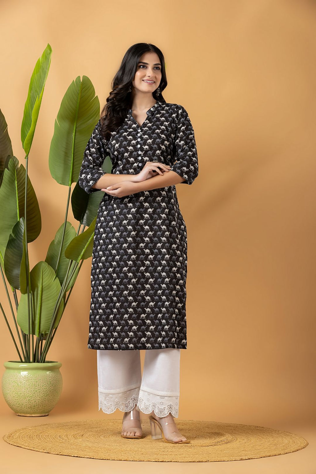 Black Camel Print Kurta