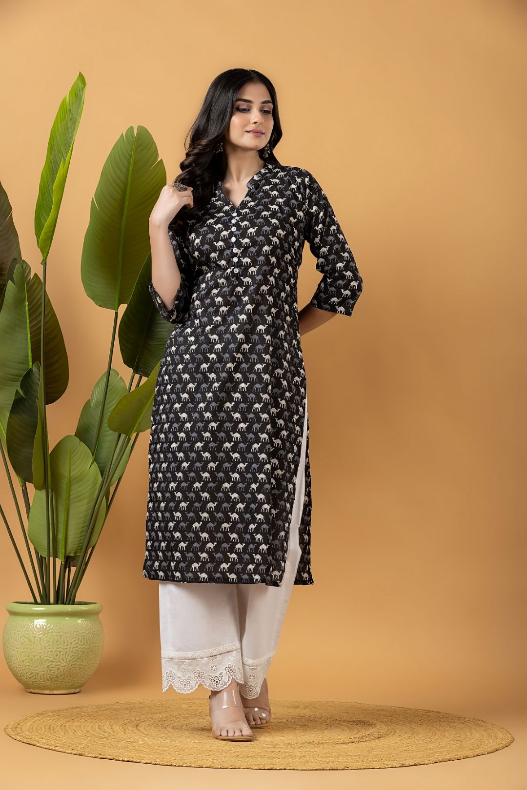 Black Camel Print Kurta