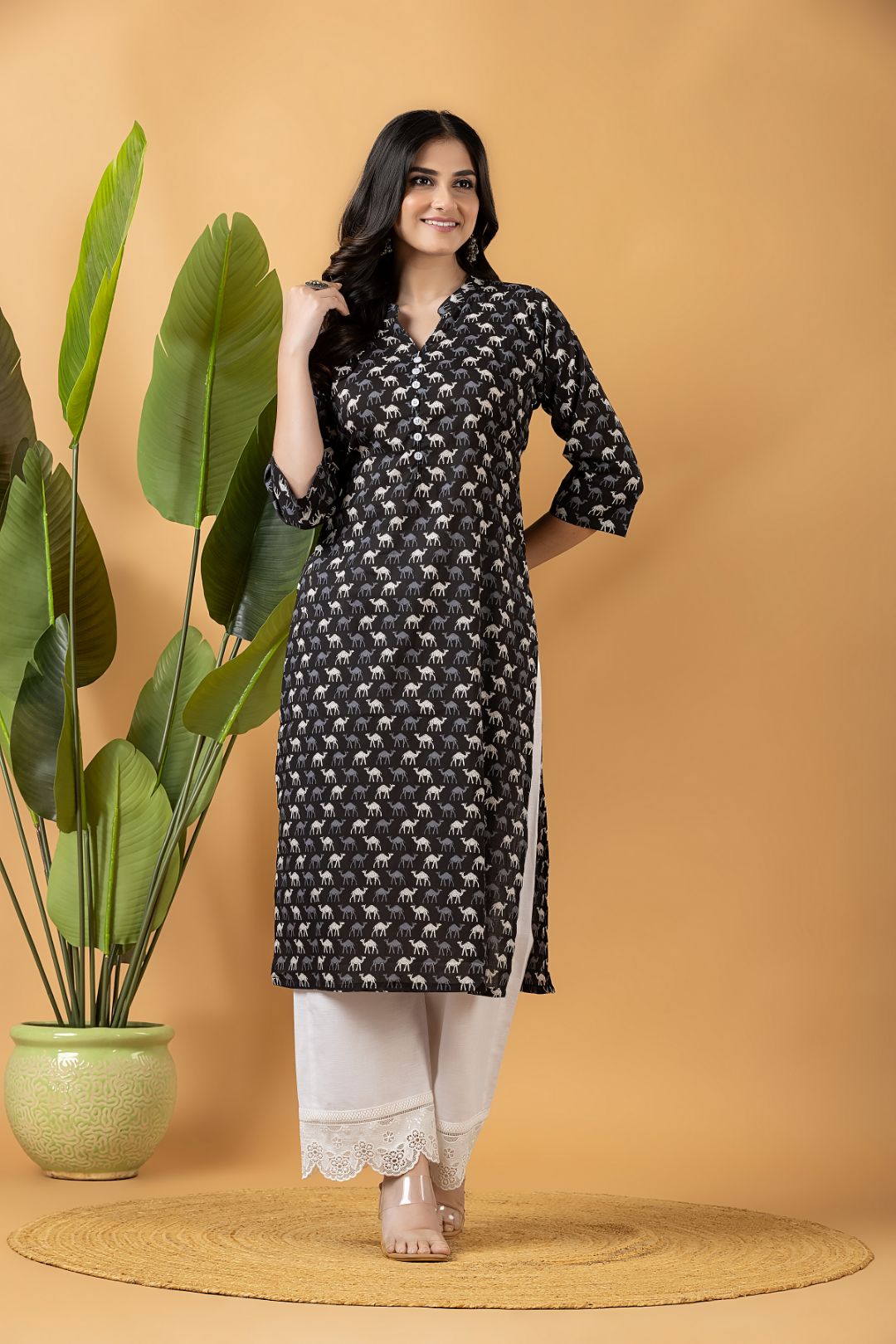 Black Camel Print Kurta
