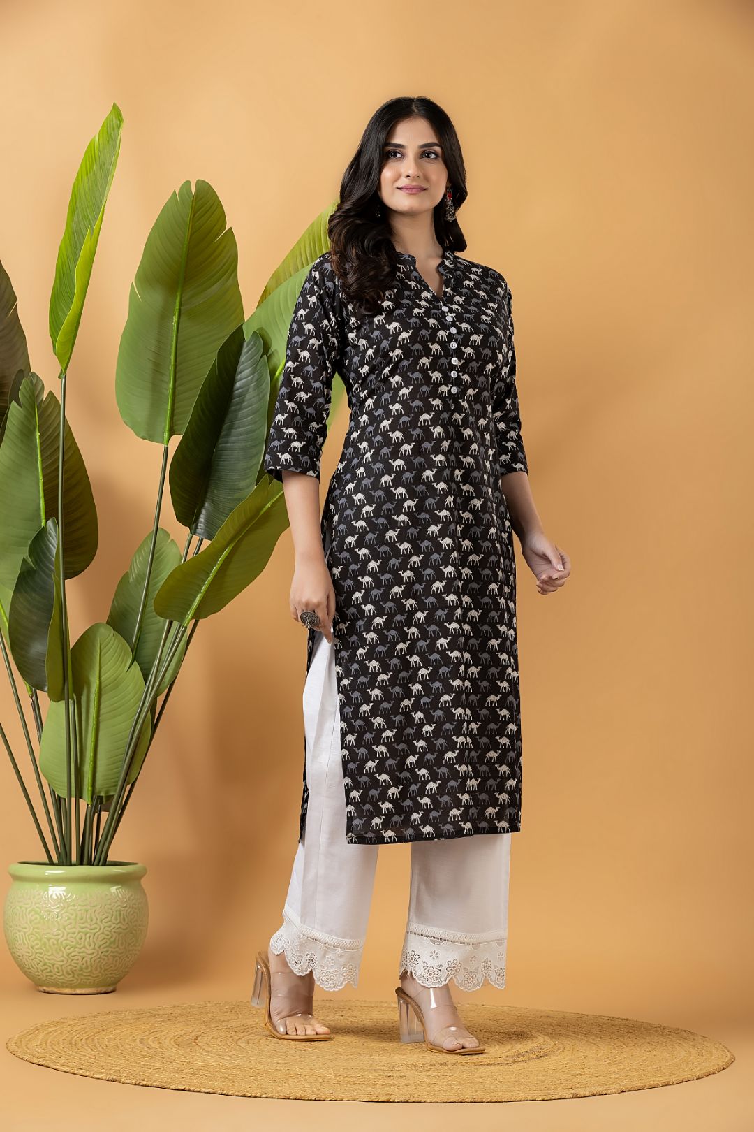 Black Camel Print Kurta