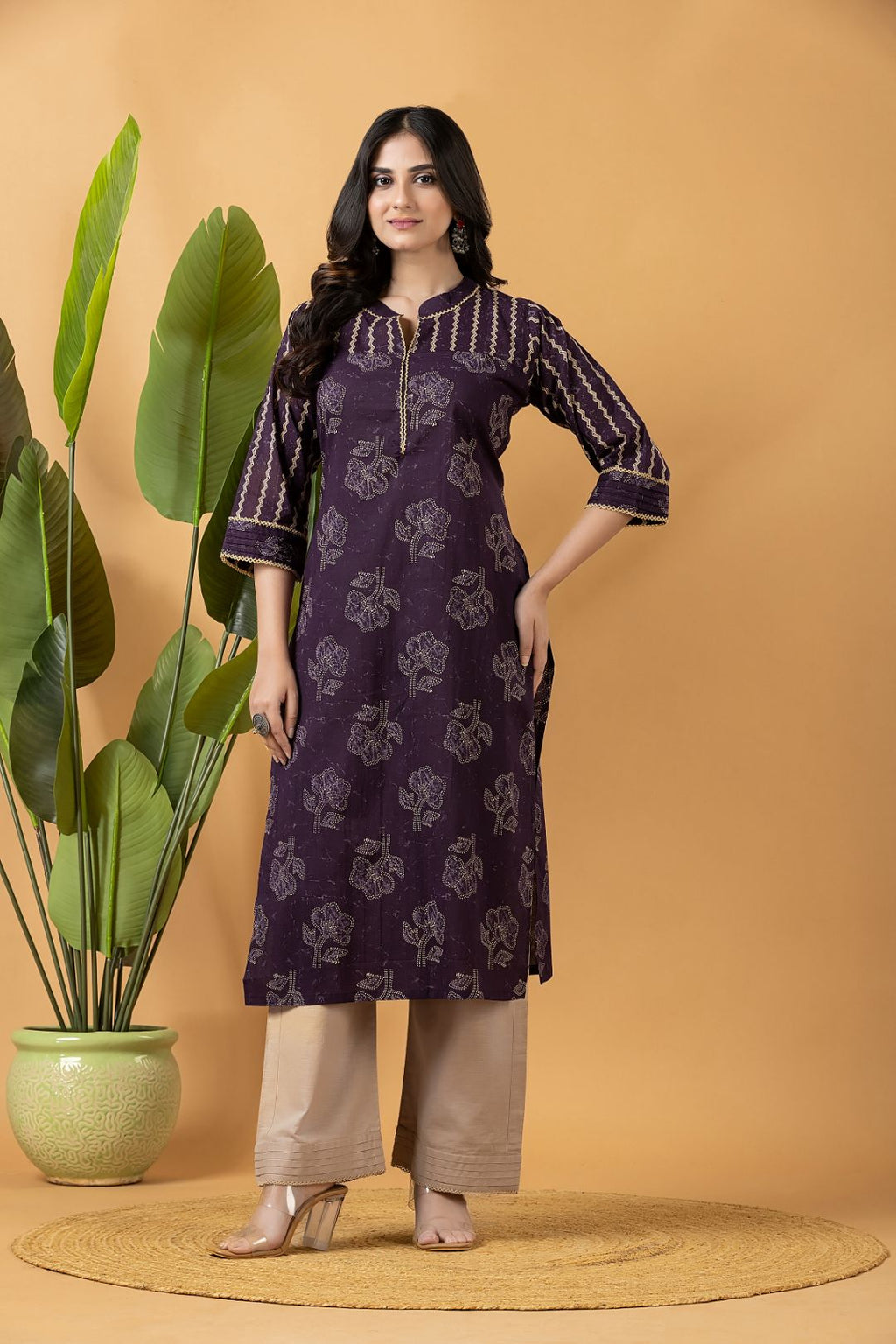 Purple Floral Print Mix Match Kurta