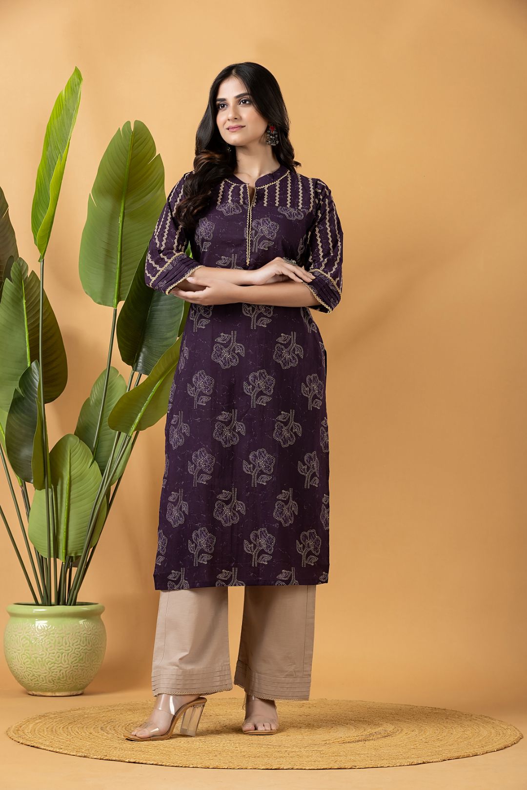 Purple Floral Print Mix Match Kurta