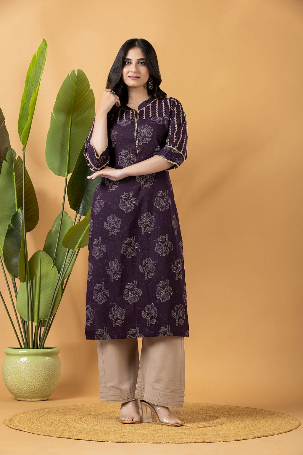 Purple Floral Print Mix Match Kurta