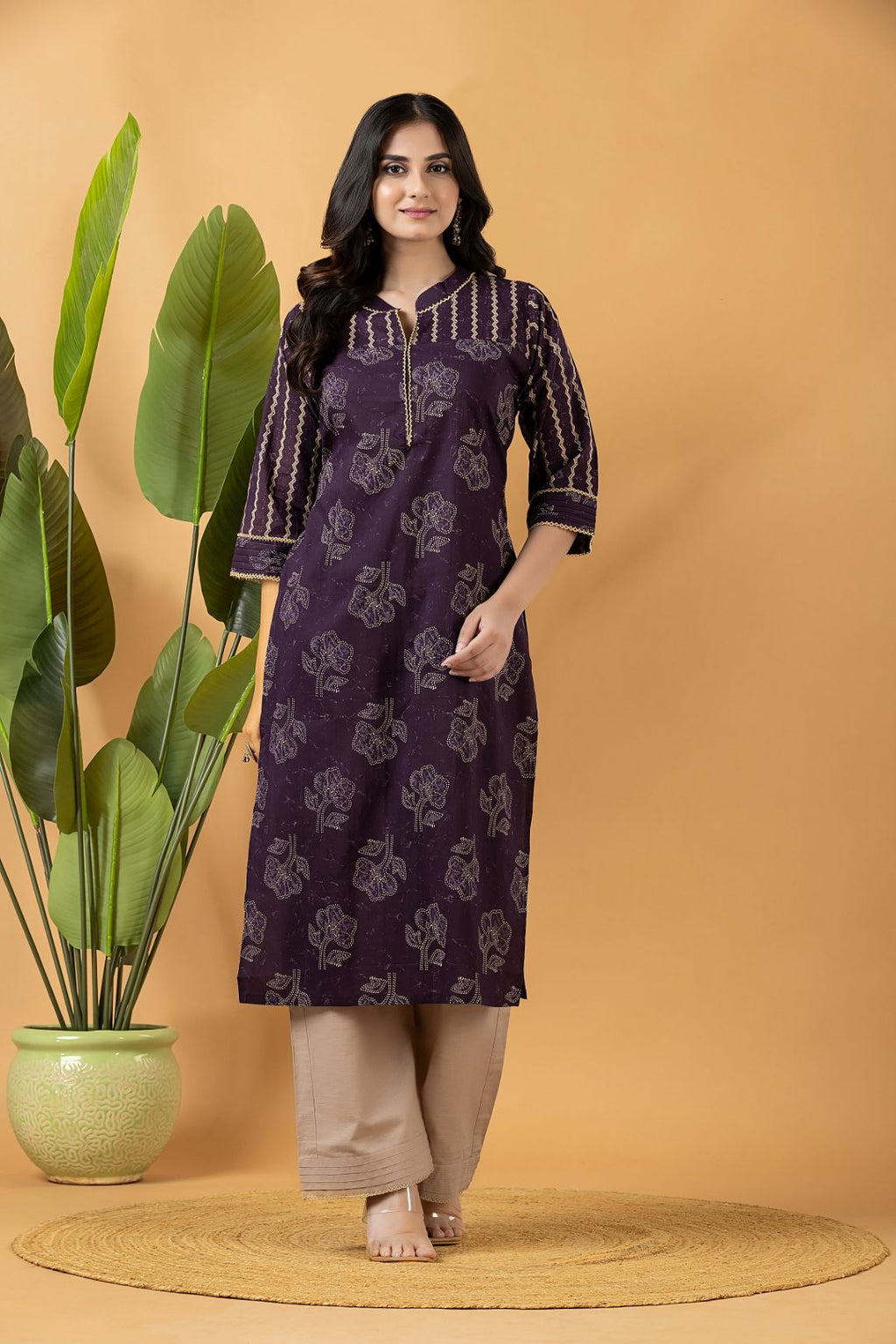 Purple Floral Print Mix Match Kurta