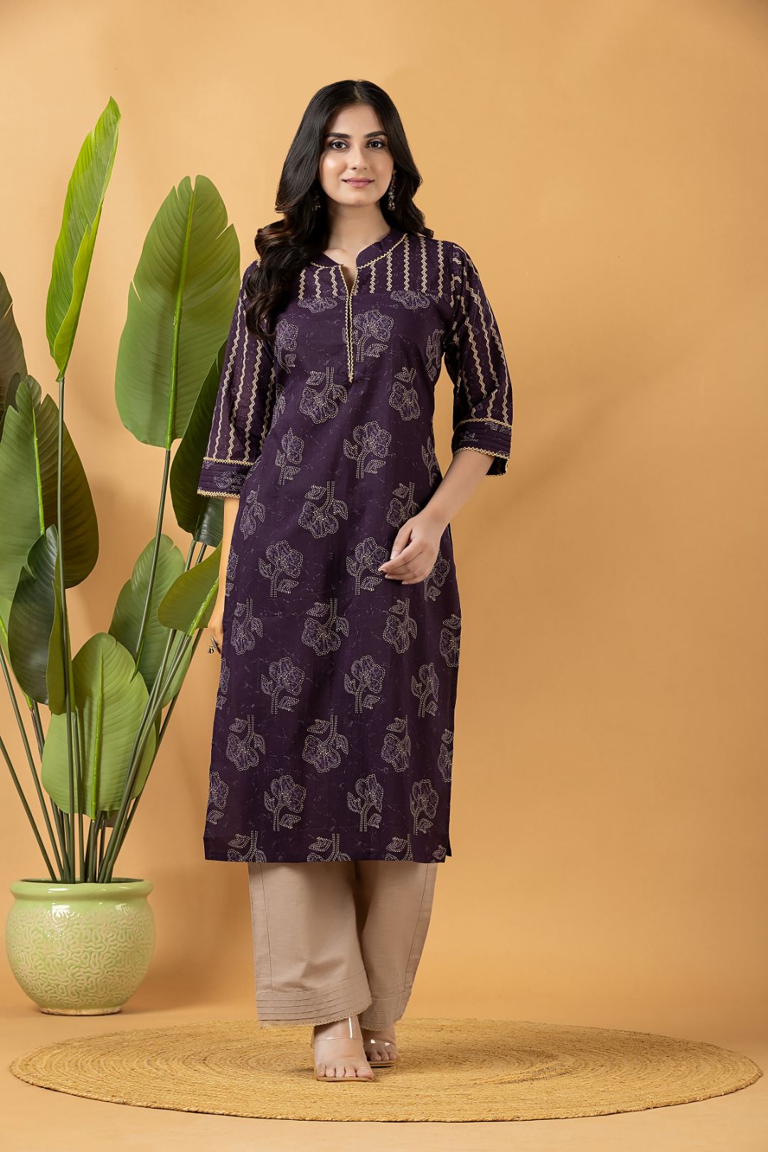 Purple Floral Print Mix Match Kurta