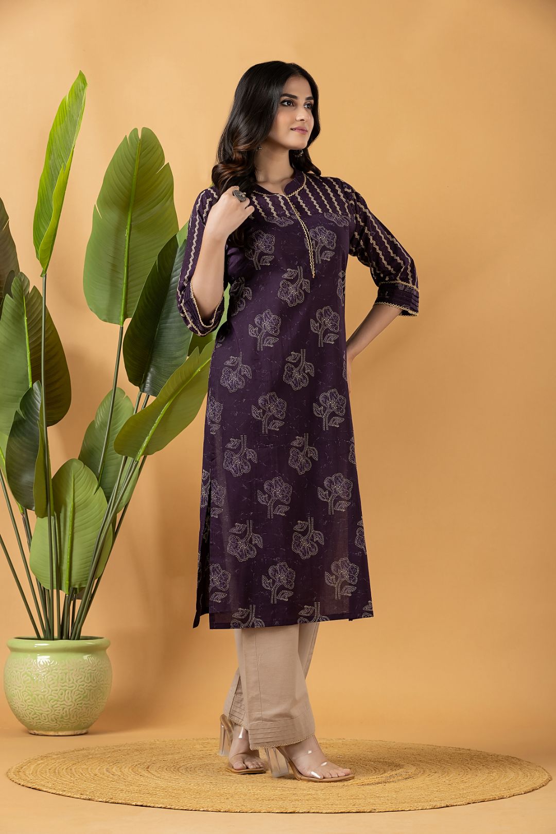 Purple Floral Print Mix Match Kurta