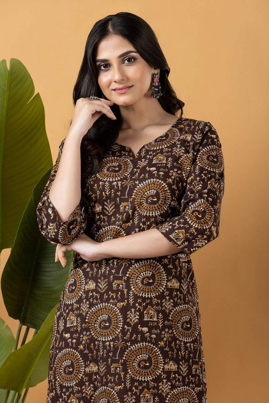 Brown Tribal Motif Print Kurta