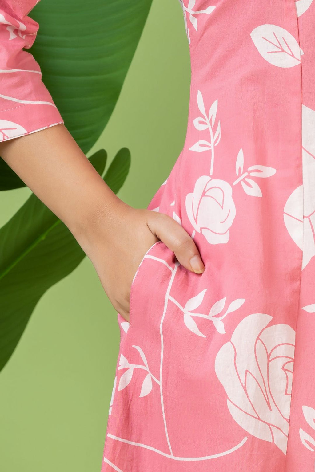 Pink Rose Print A-Line Kurta