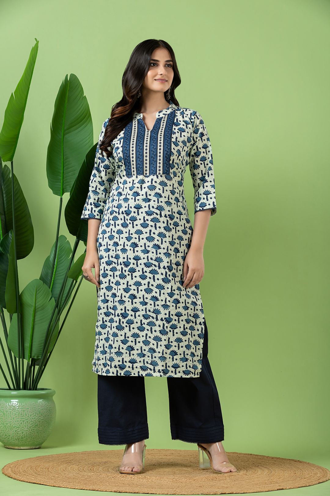 Off-White & Blue Abstract Print Kurta