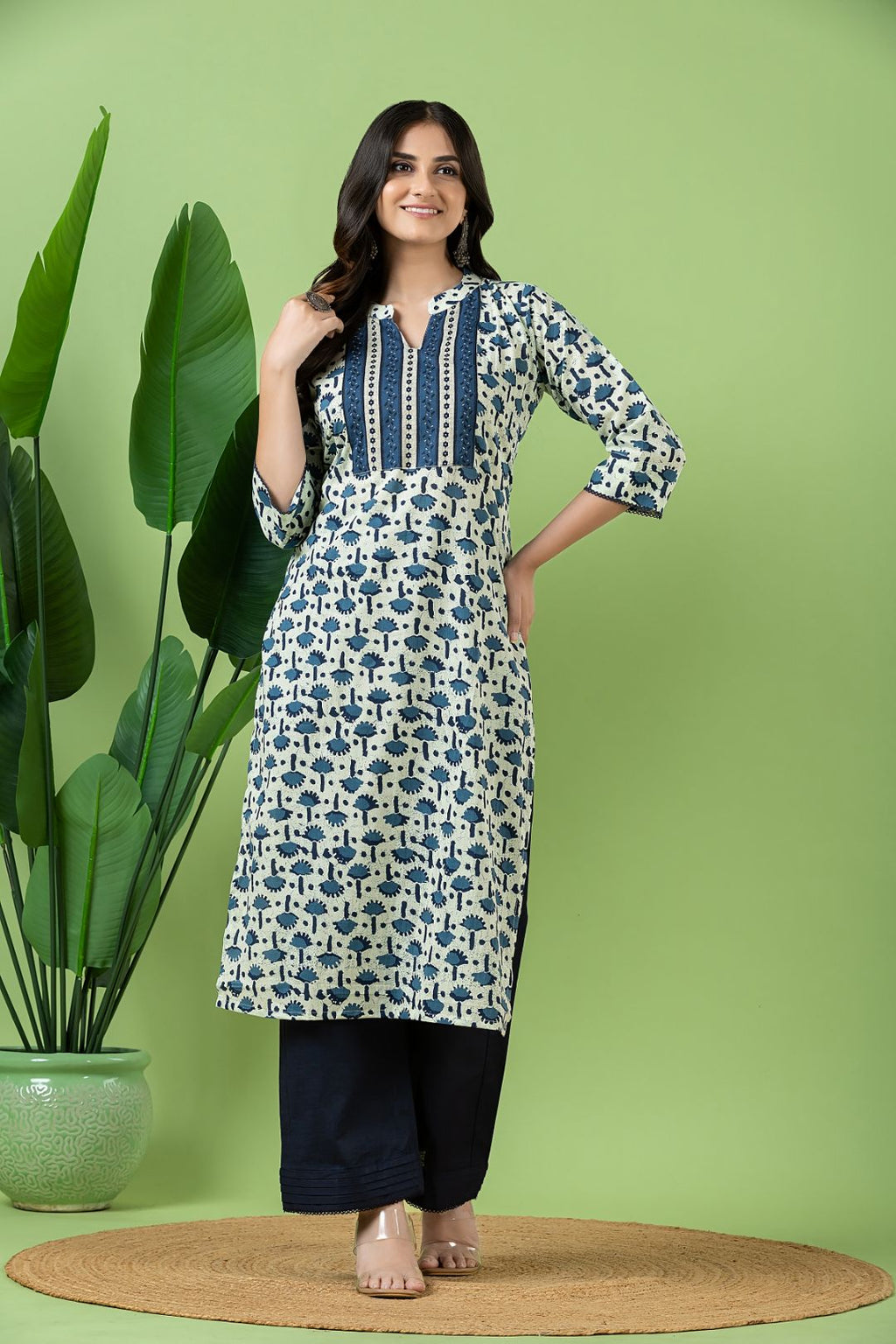 Off-White & Blue Abstract Print Kurta