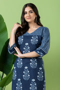 Navy Blue Floral Print Mix & Match Kurta