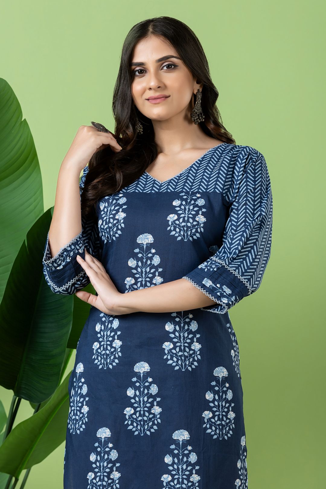 Navy Blue Floral Print Mix & Match Kurta