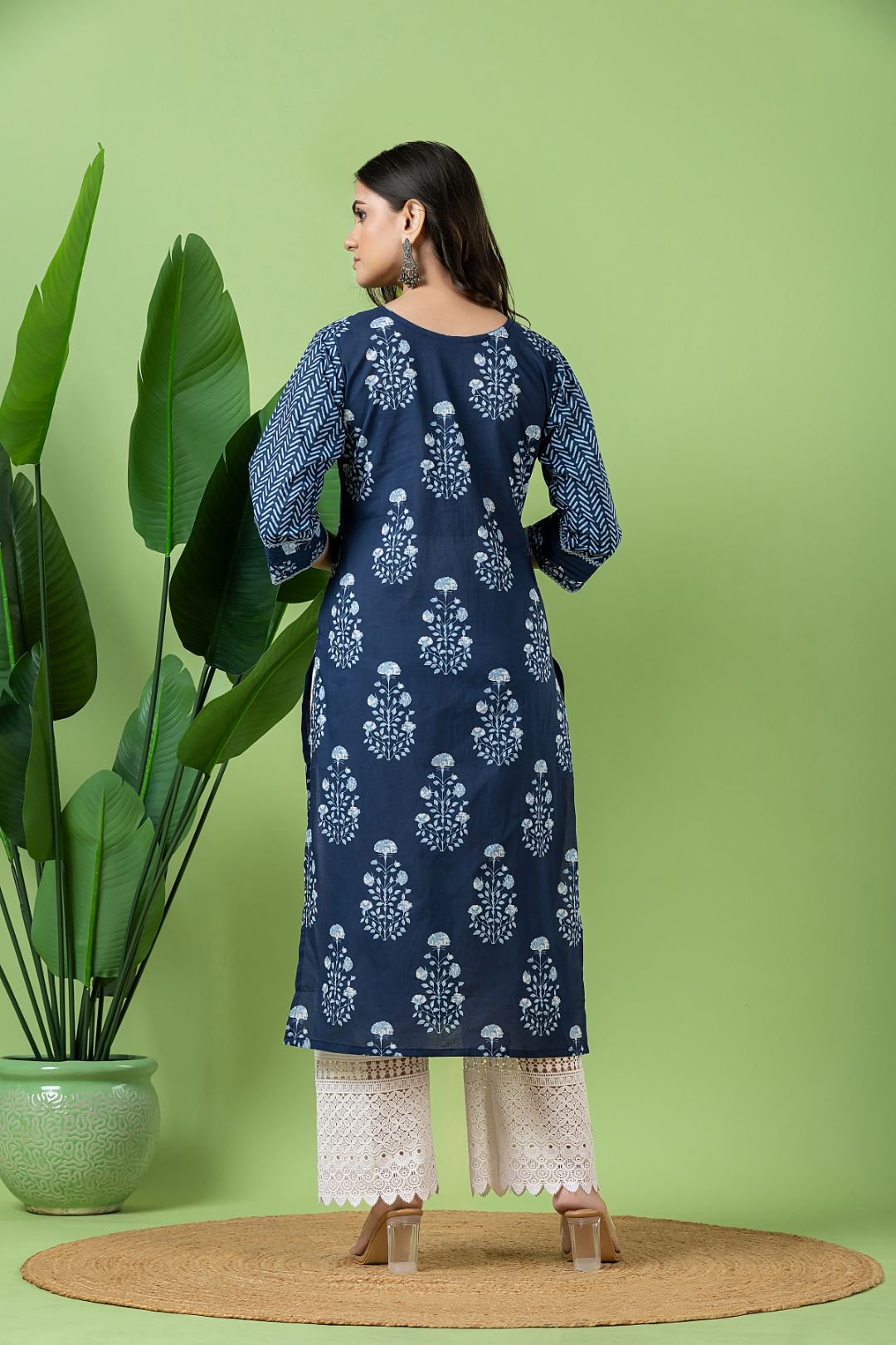 Navy Blue Floral Print Mix & Match Kurta