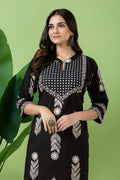Black Floral Print Kurta