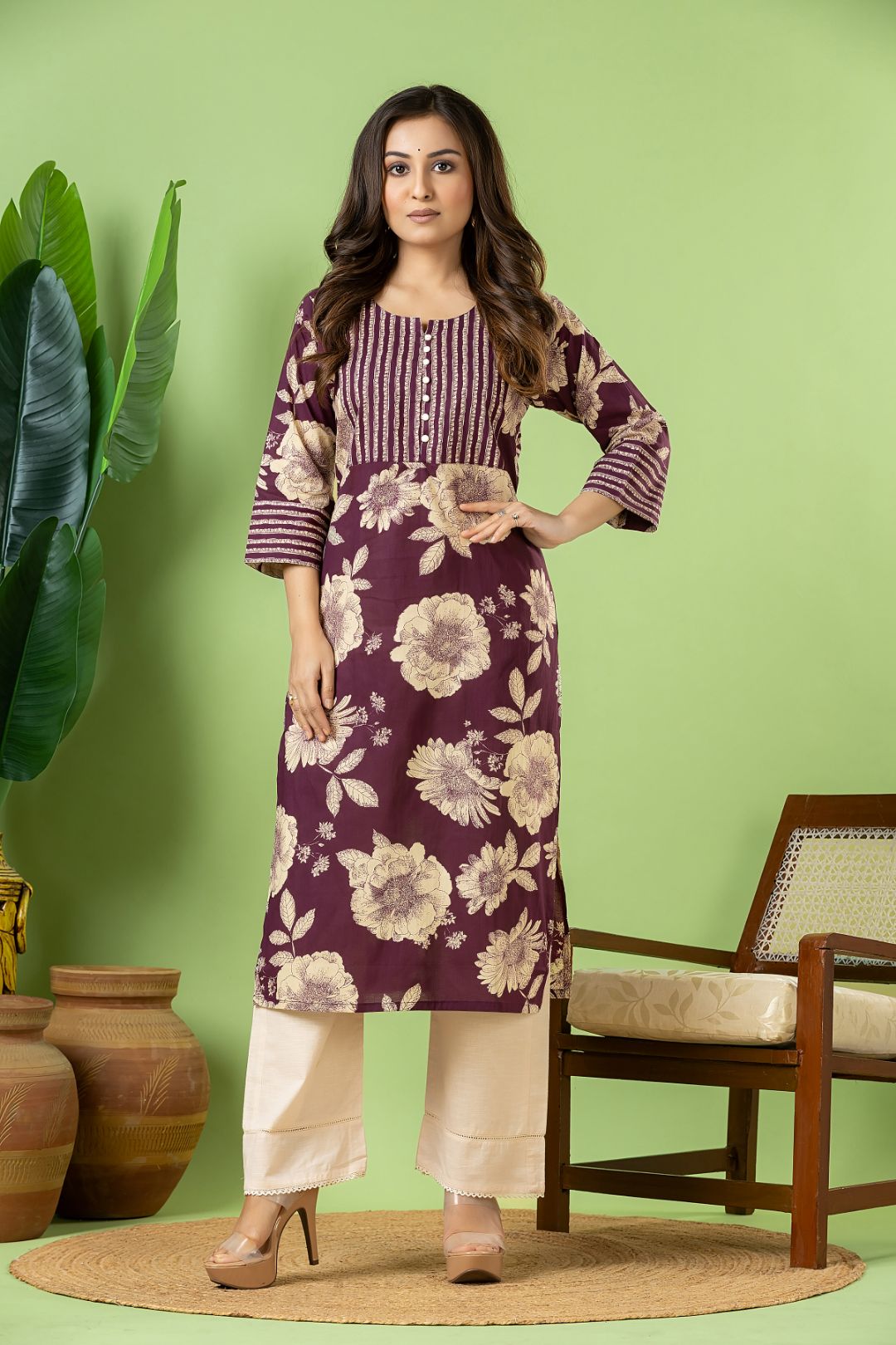 Purple Floral Print Kurta