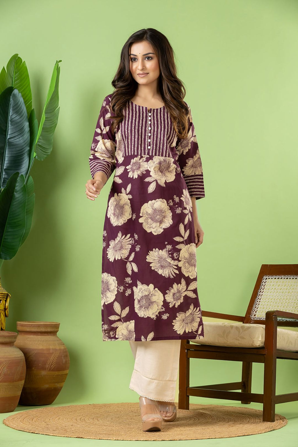 Purple Floral Print Kurta