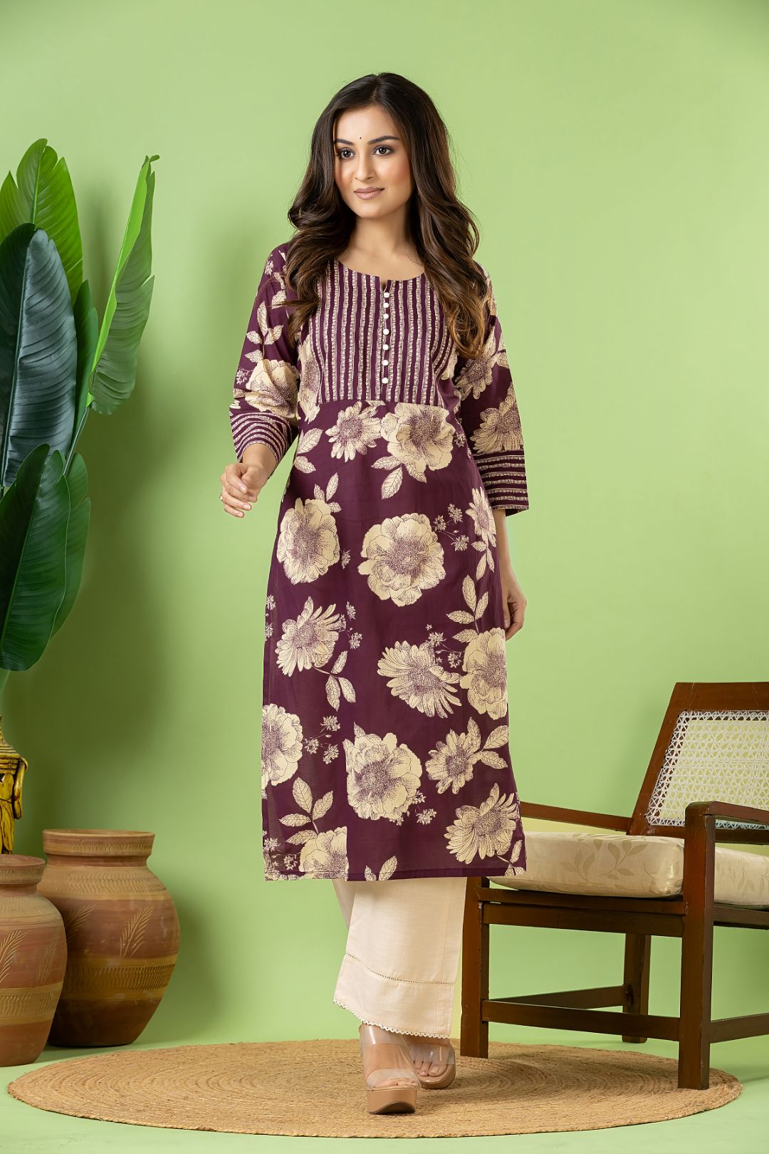 Purple Floral Print Kurta