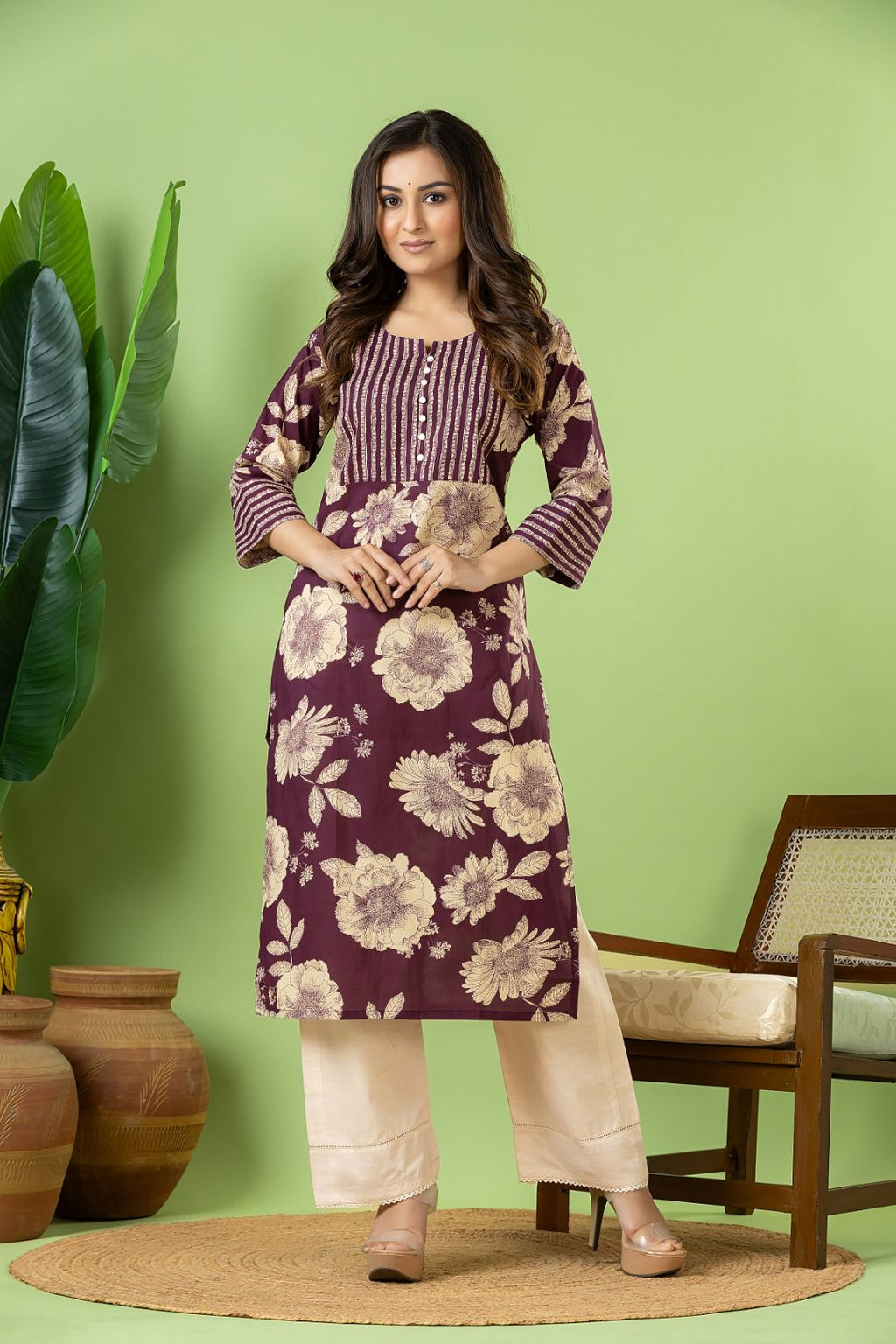 Purple Floral Print Kurta