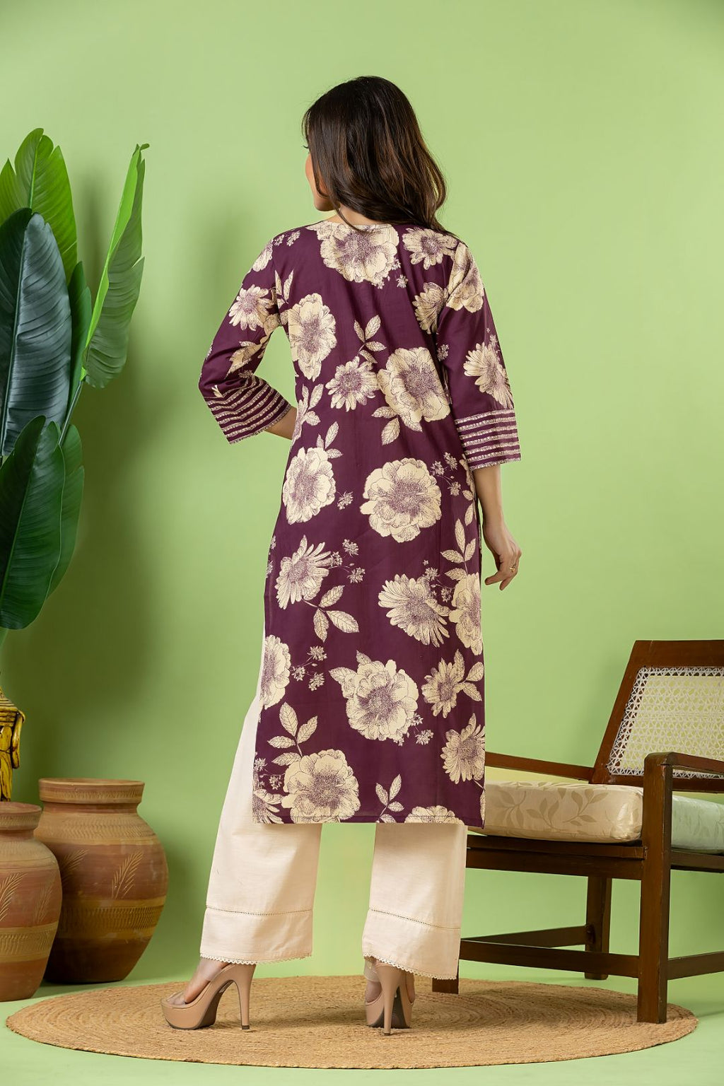 Purple Floral Print Kurta
