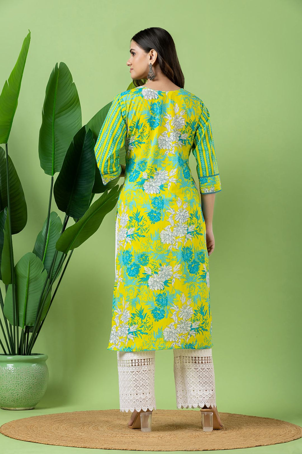 Yellow & Green Floral Print Mix & Match Kurta