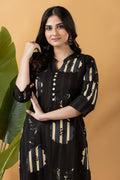 Black Floral Print Kurta