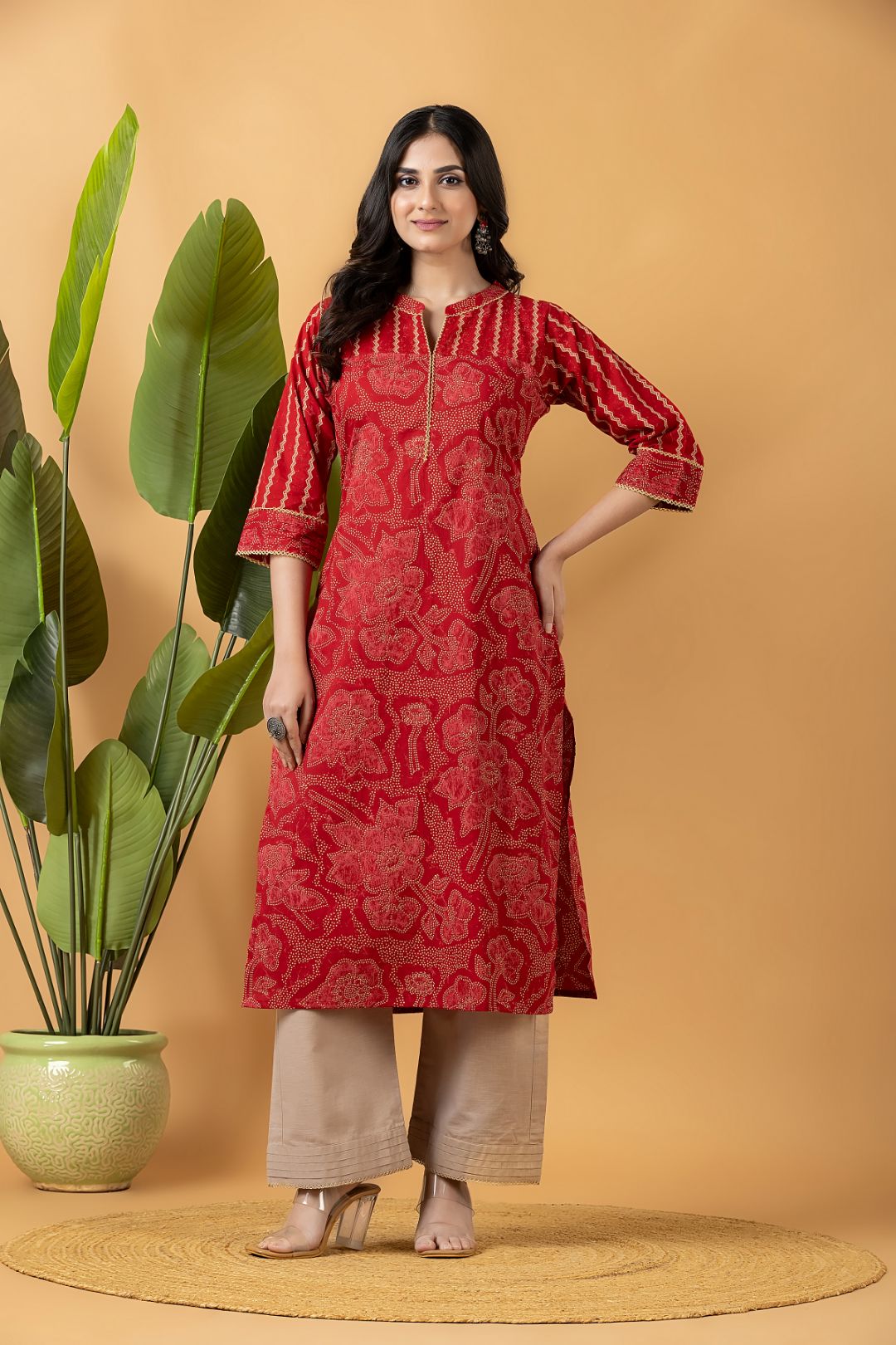 Red Floral Print Mix Match Kurta