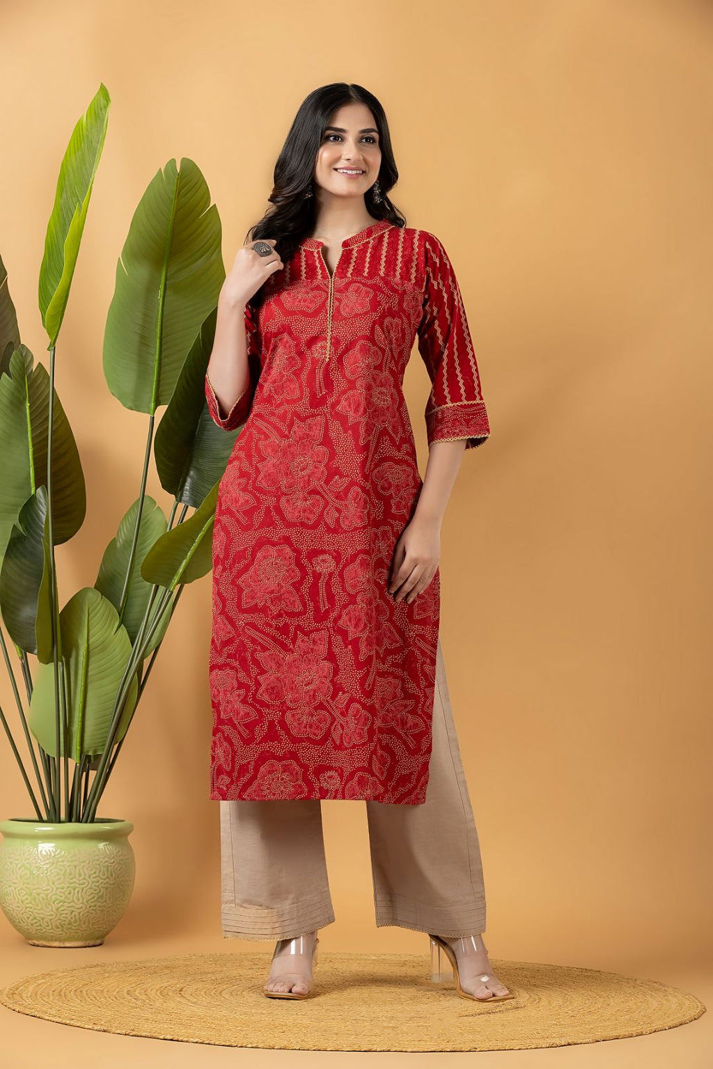 Red Floral Print Mix Match Kurta
