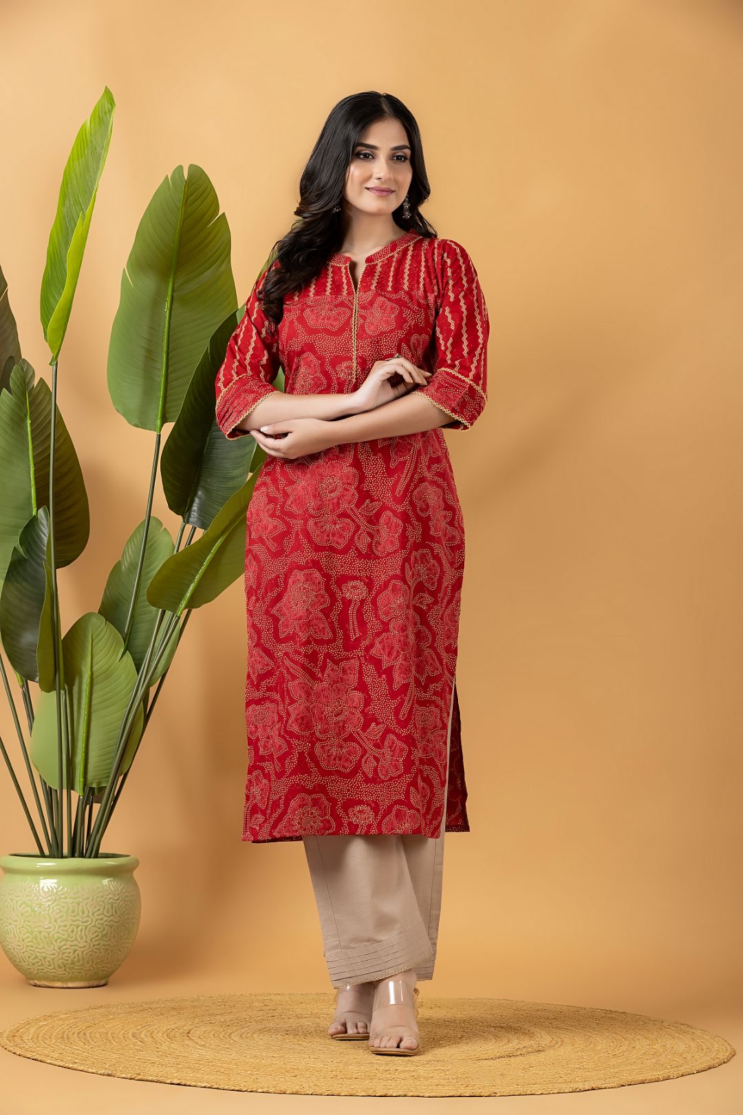 Red Floral Print Mix Match Kurta