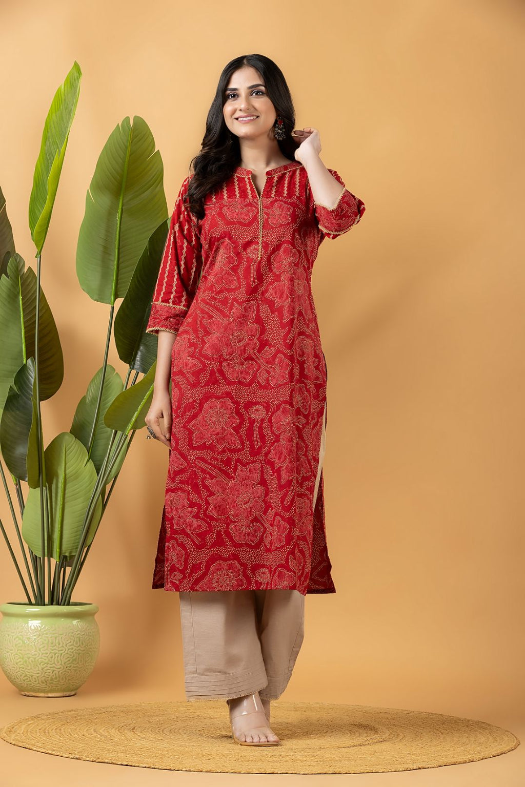 Red Floral Print Mix Match Kurta