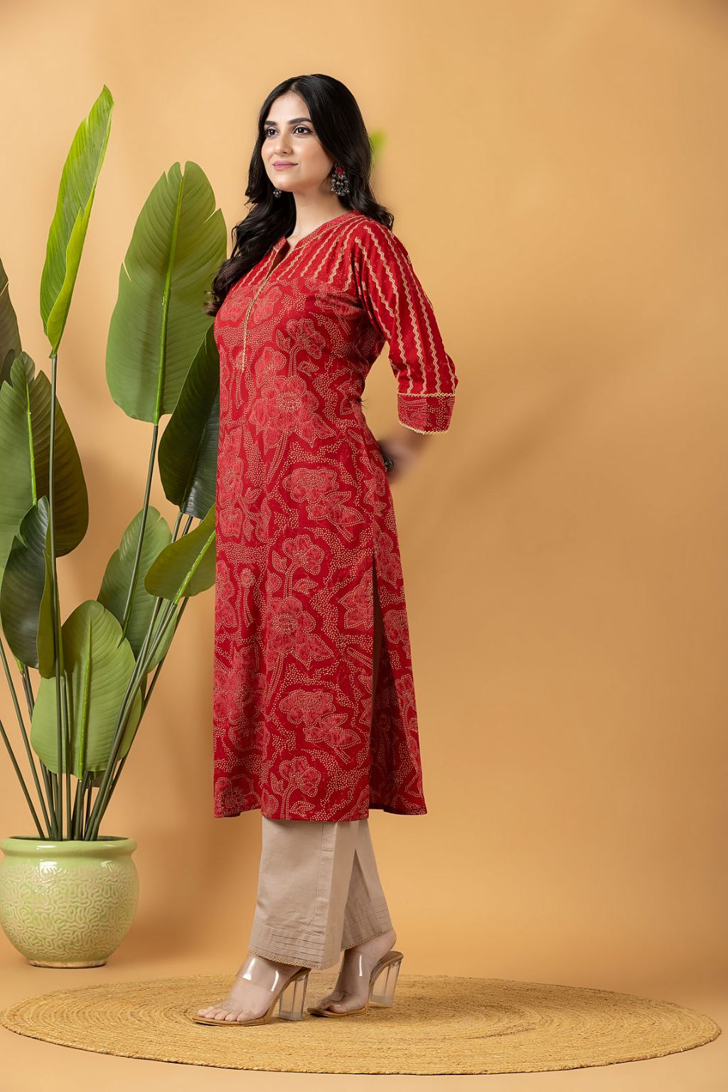 Red Floral Print Mix Match Kurta