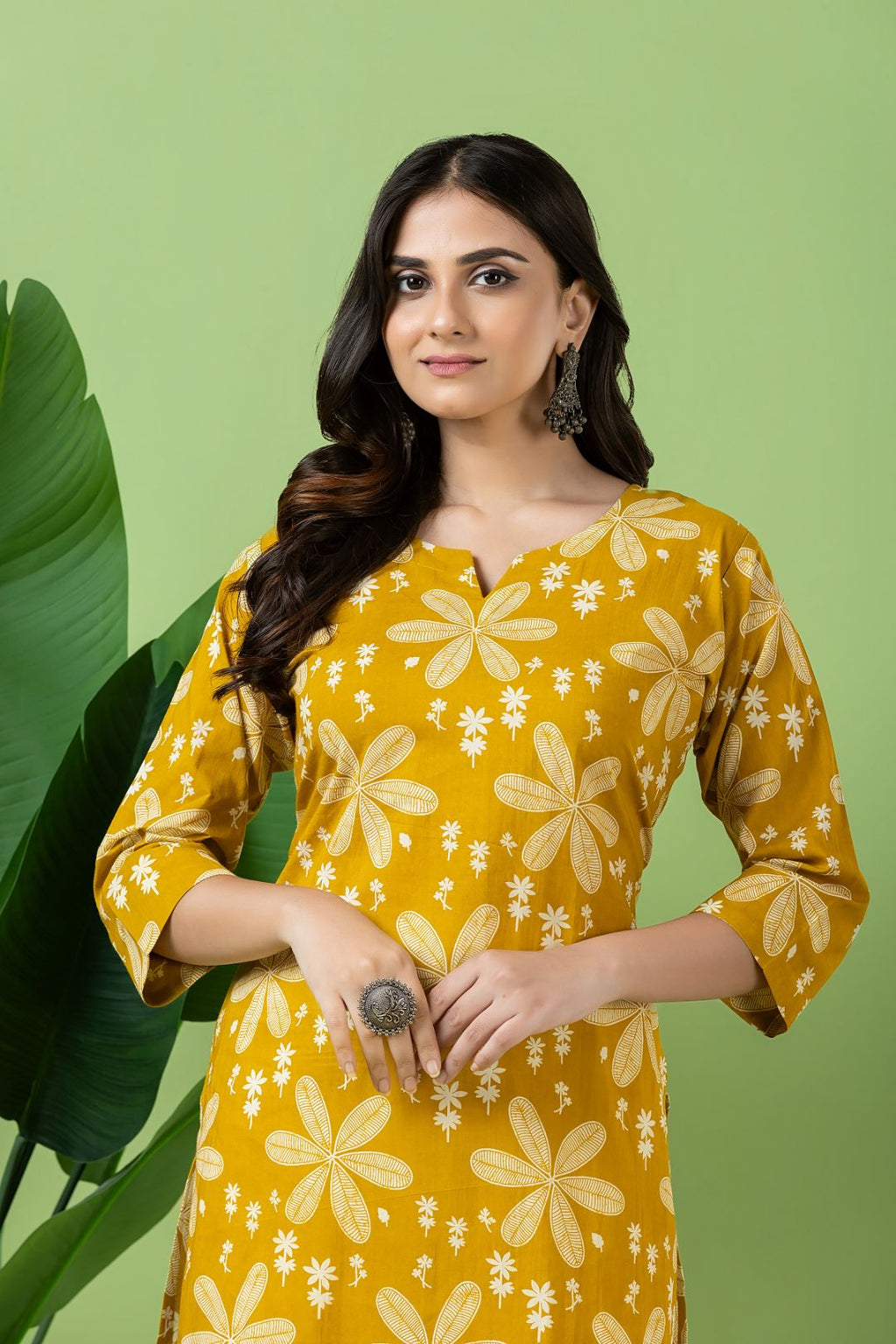 Yellow Floral Print Kurta