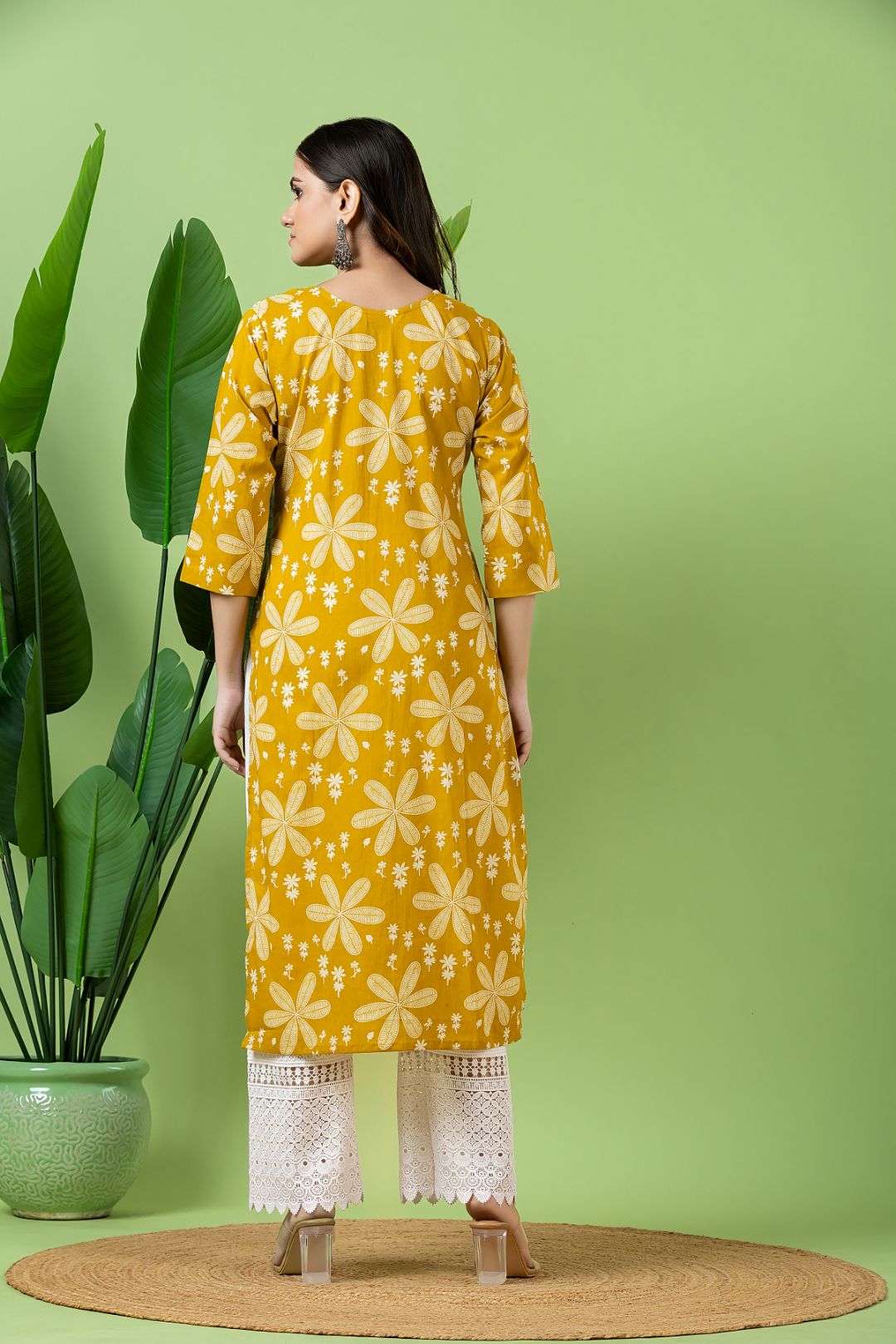 Yellow Floral Print Kurta