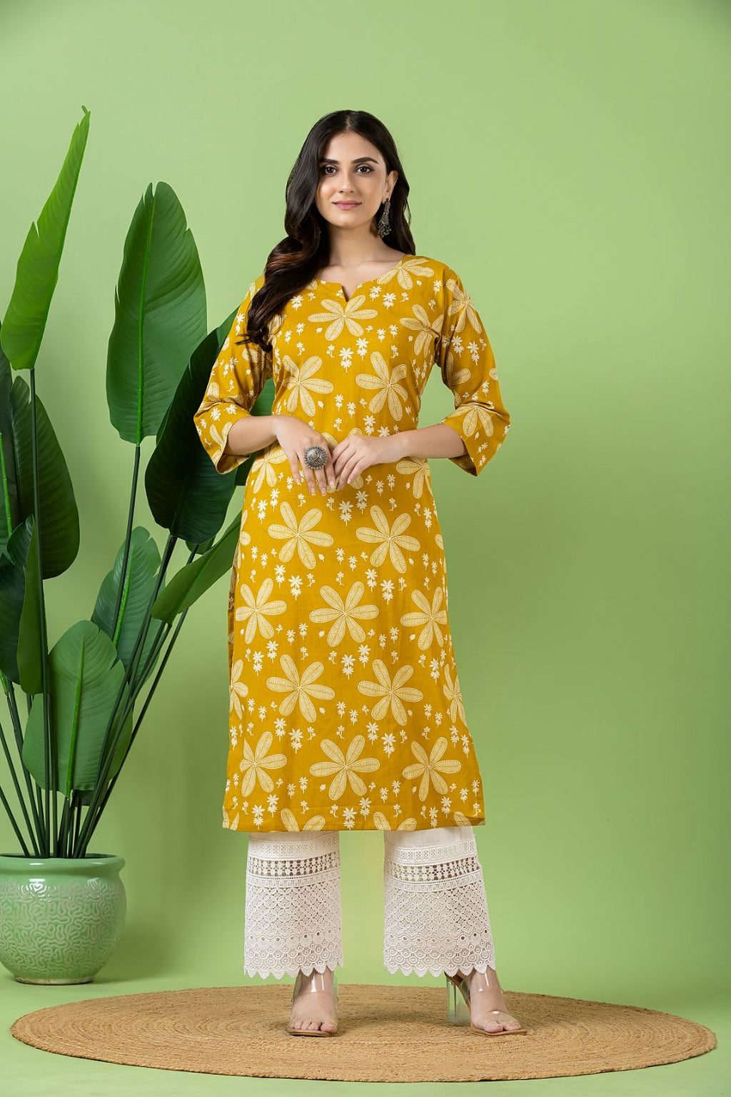 Yellow Floral Print Kurta