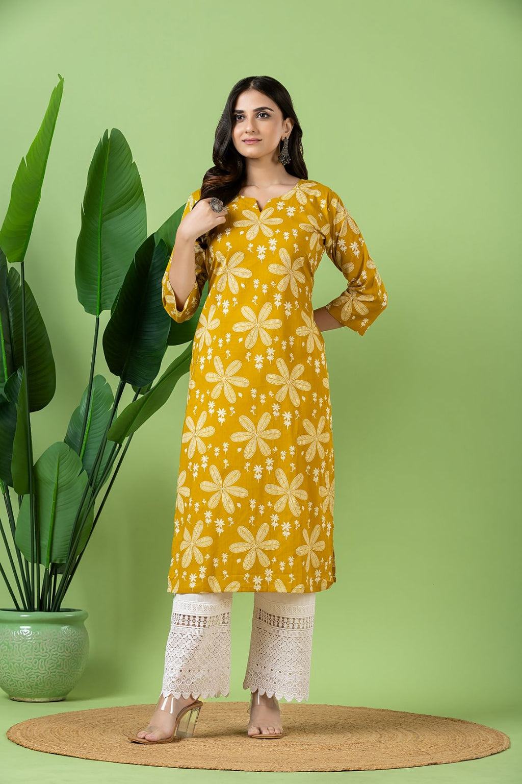 Yellow Floral Print Kurta