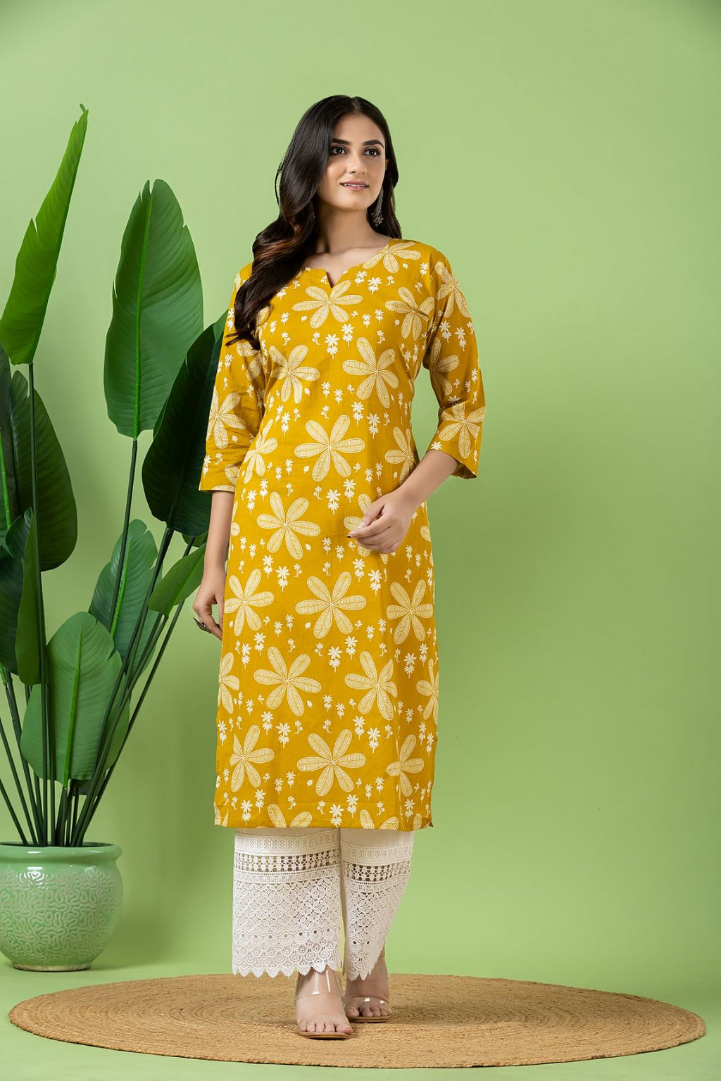 Yellow Floral Print Kurta