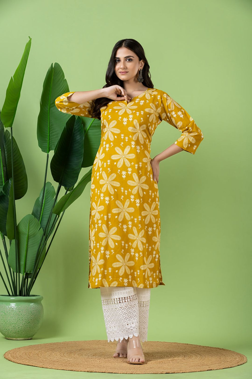 Yellow Floral Print Kurta