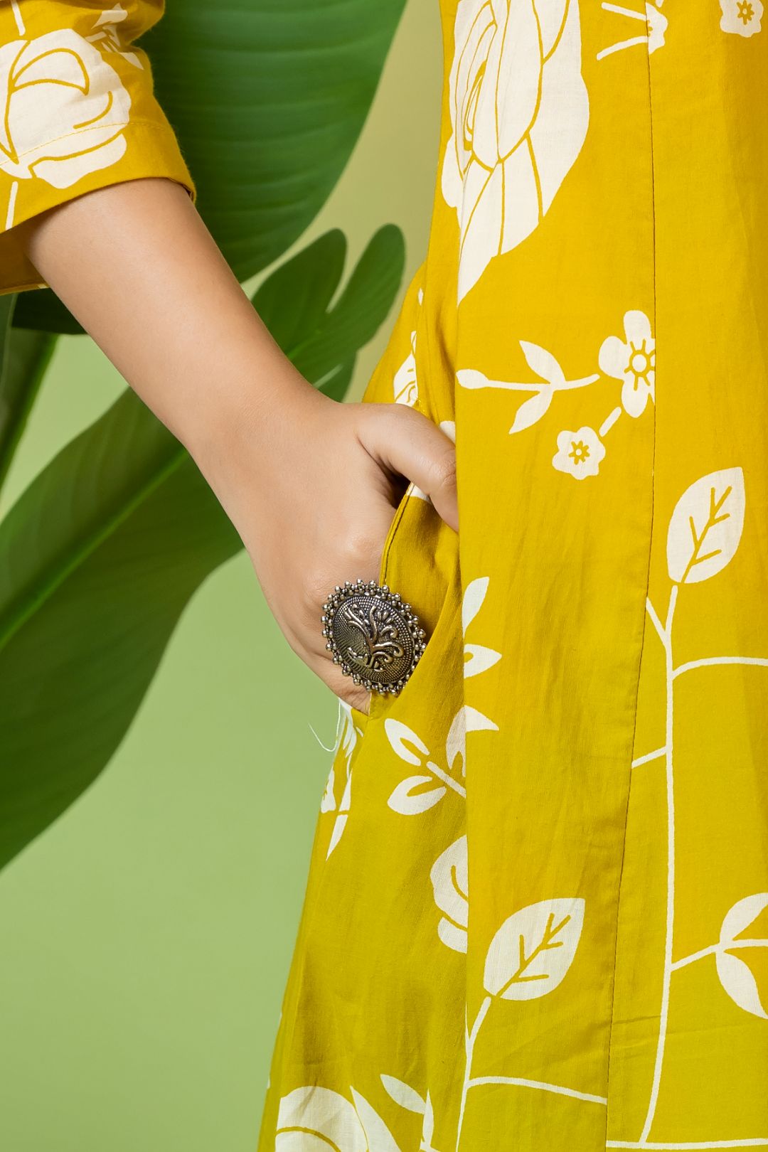Yellow Rose Print A-Line Kurta