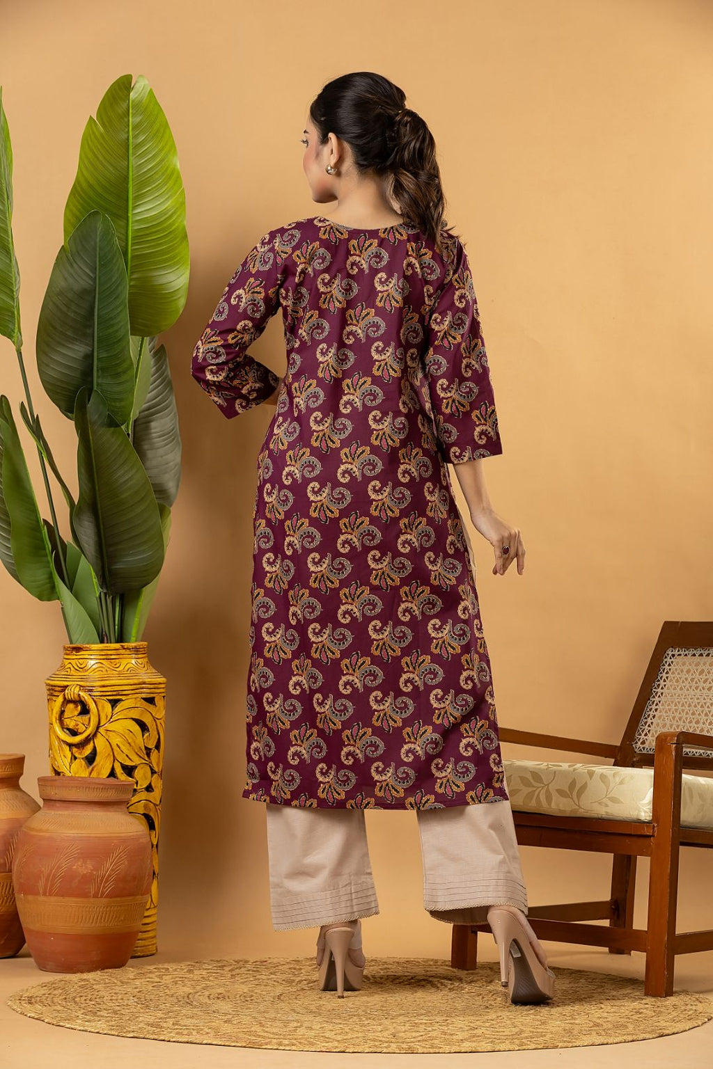 Purple Leaf Print Kurta
