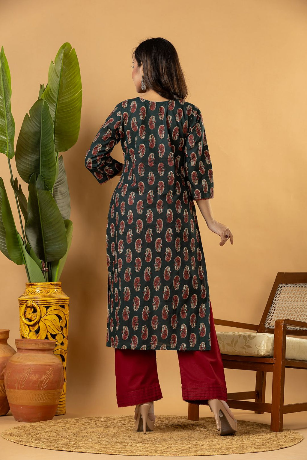 Green Paisley Print Kurta