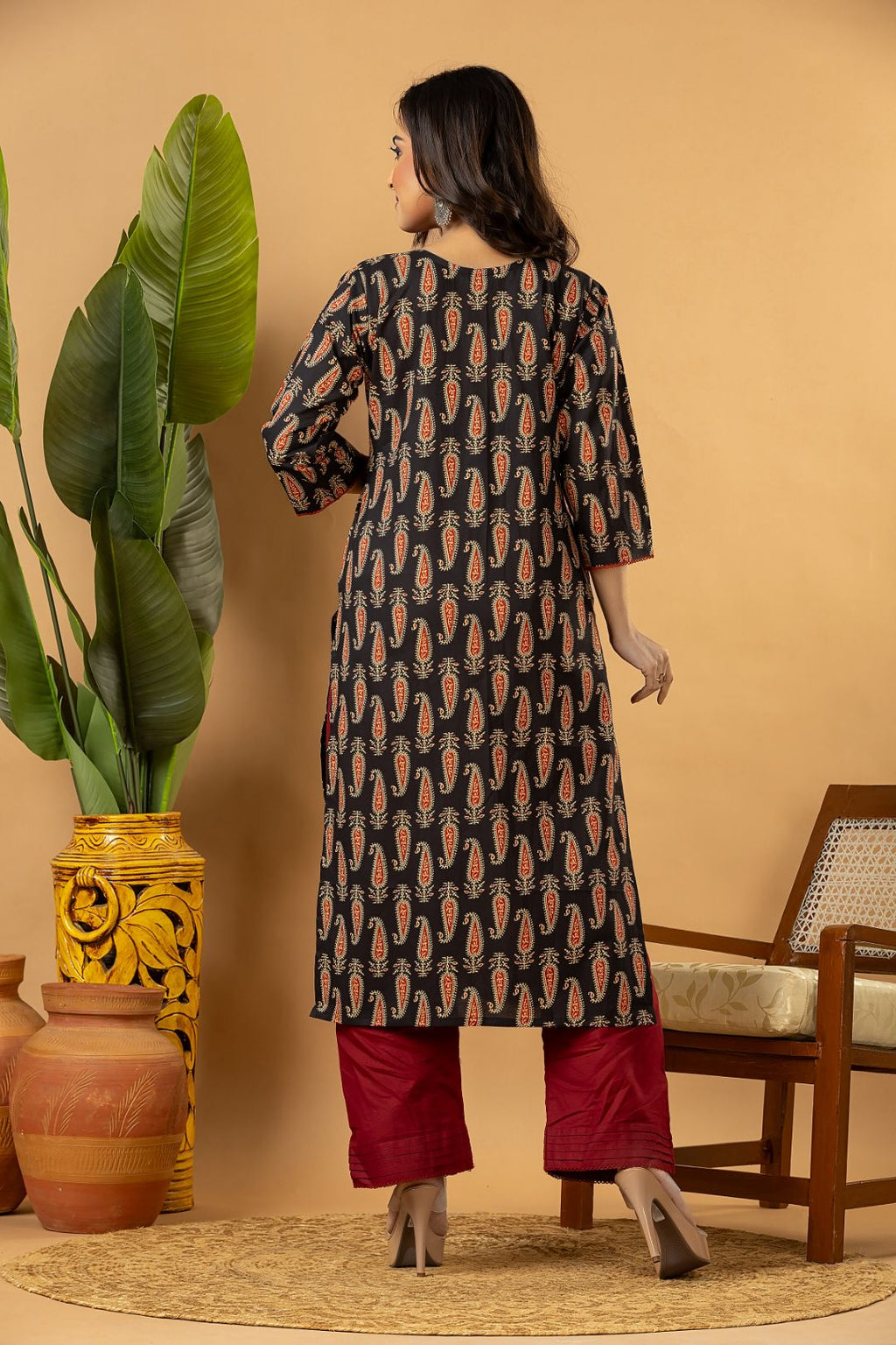 Black Paisley Print Kurta