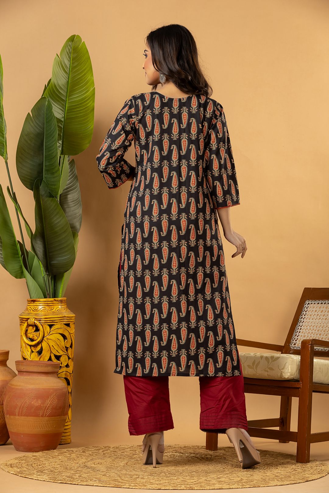 Black Paisley Print Kurta