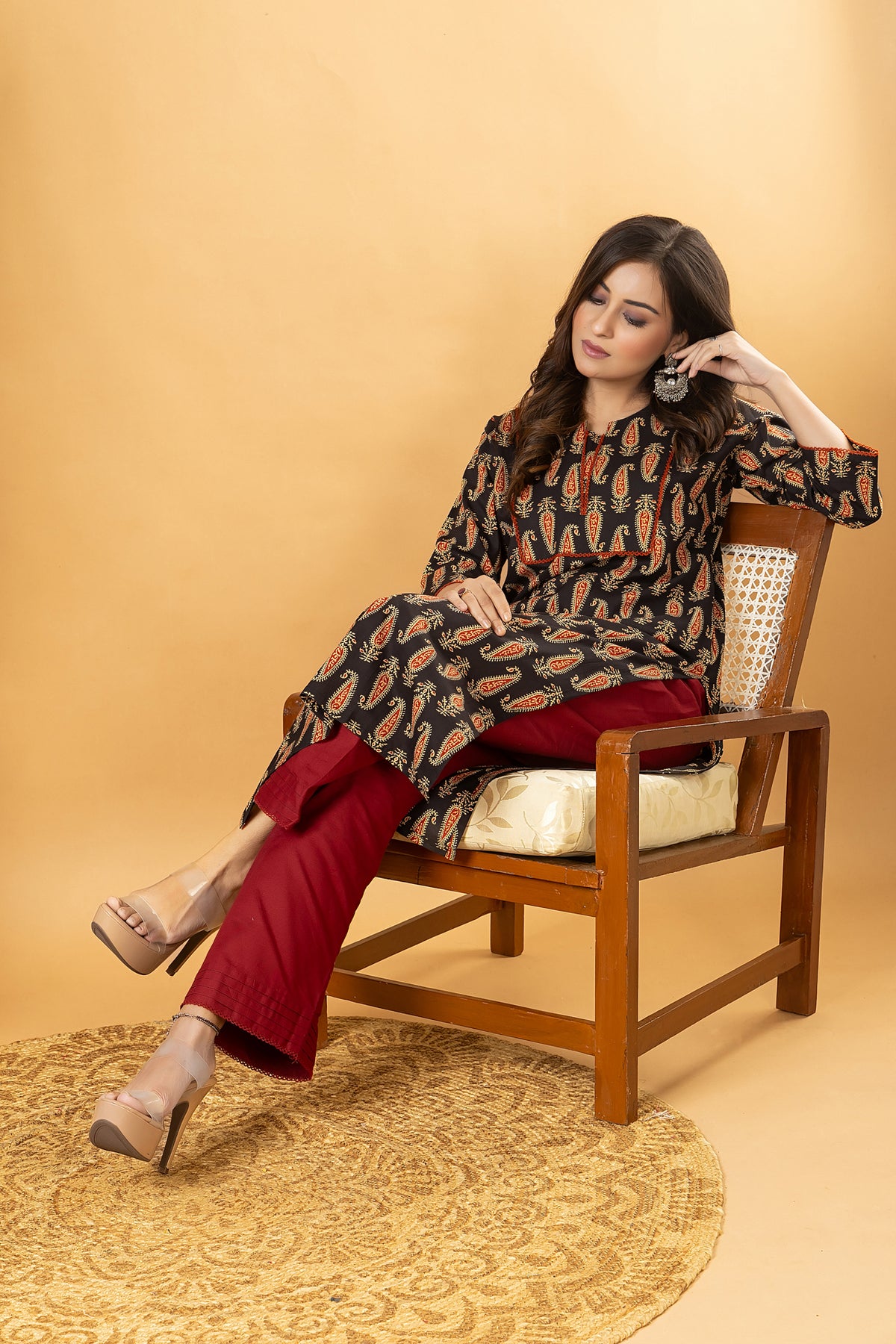 Black Paisley Print Kurta