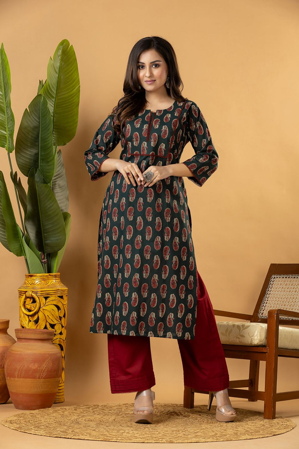 Green Paisley Print Kurta