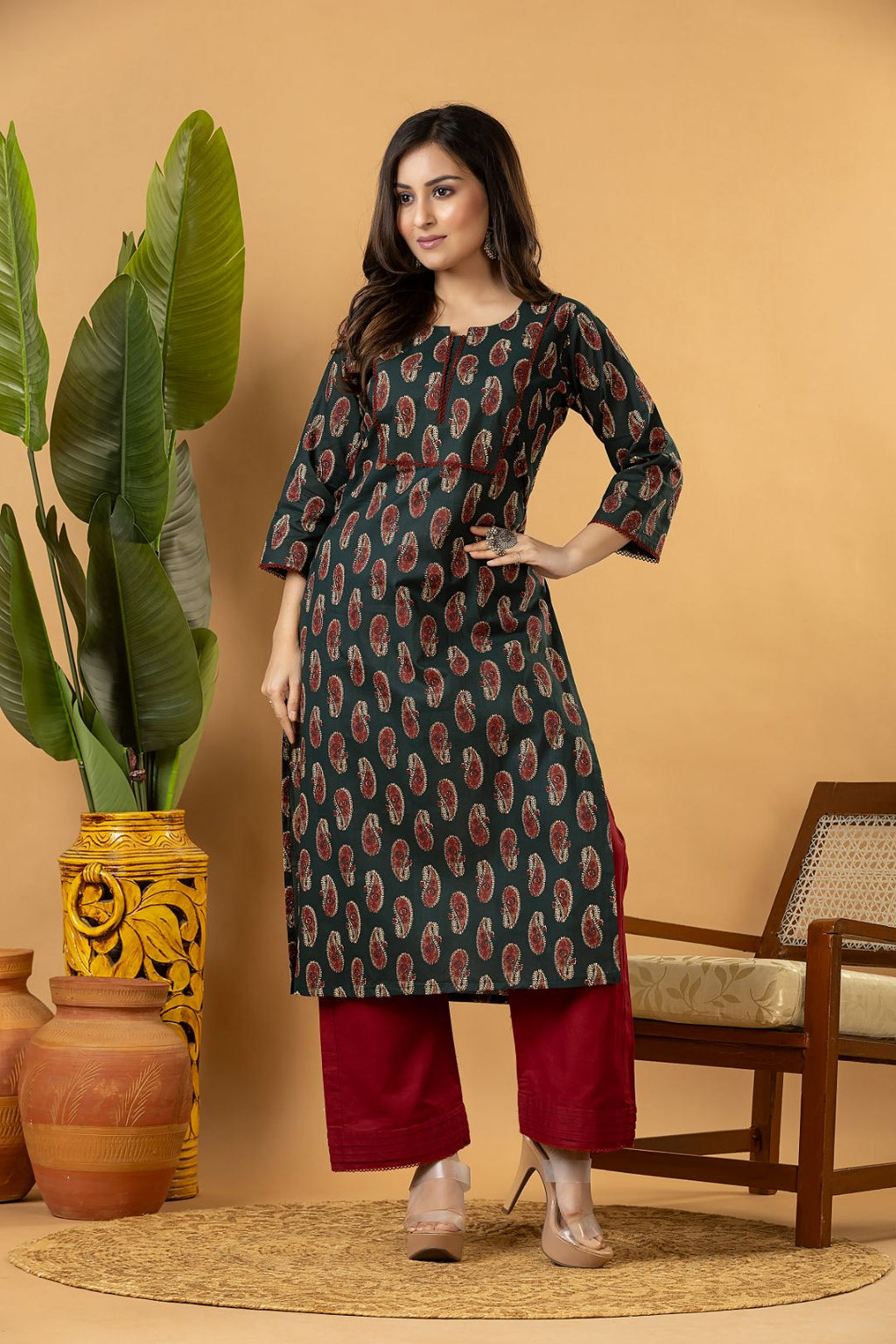Green Paisley Print Kurta