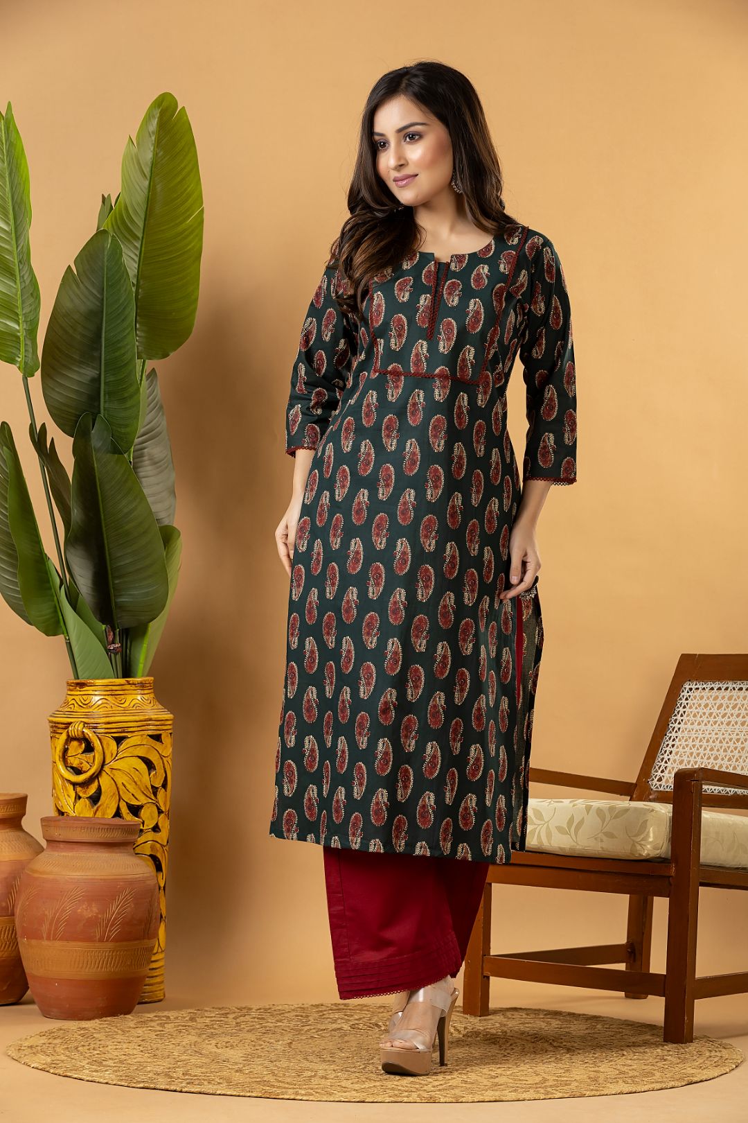 Green Paisley Print Kurta