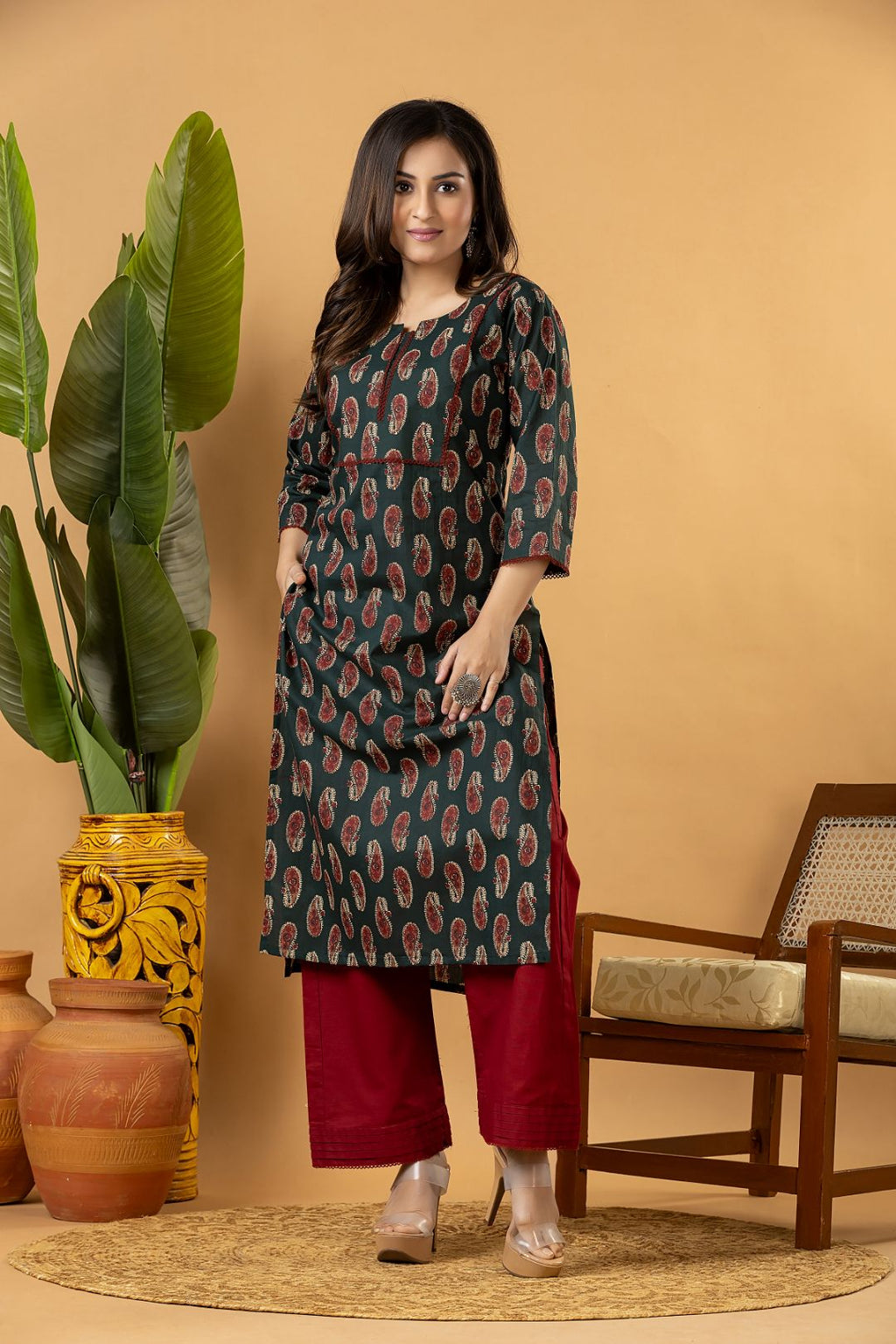 Green Paisley Print Kurta