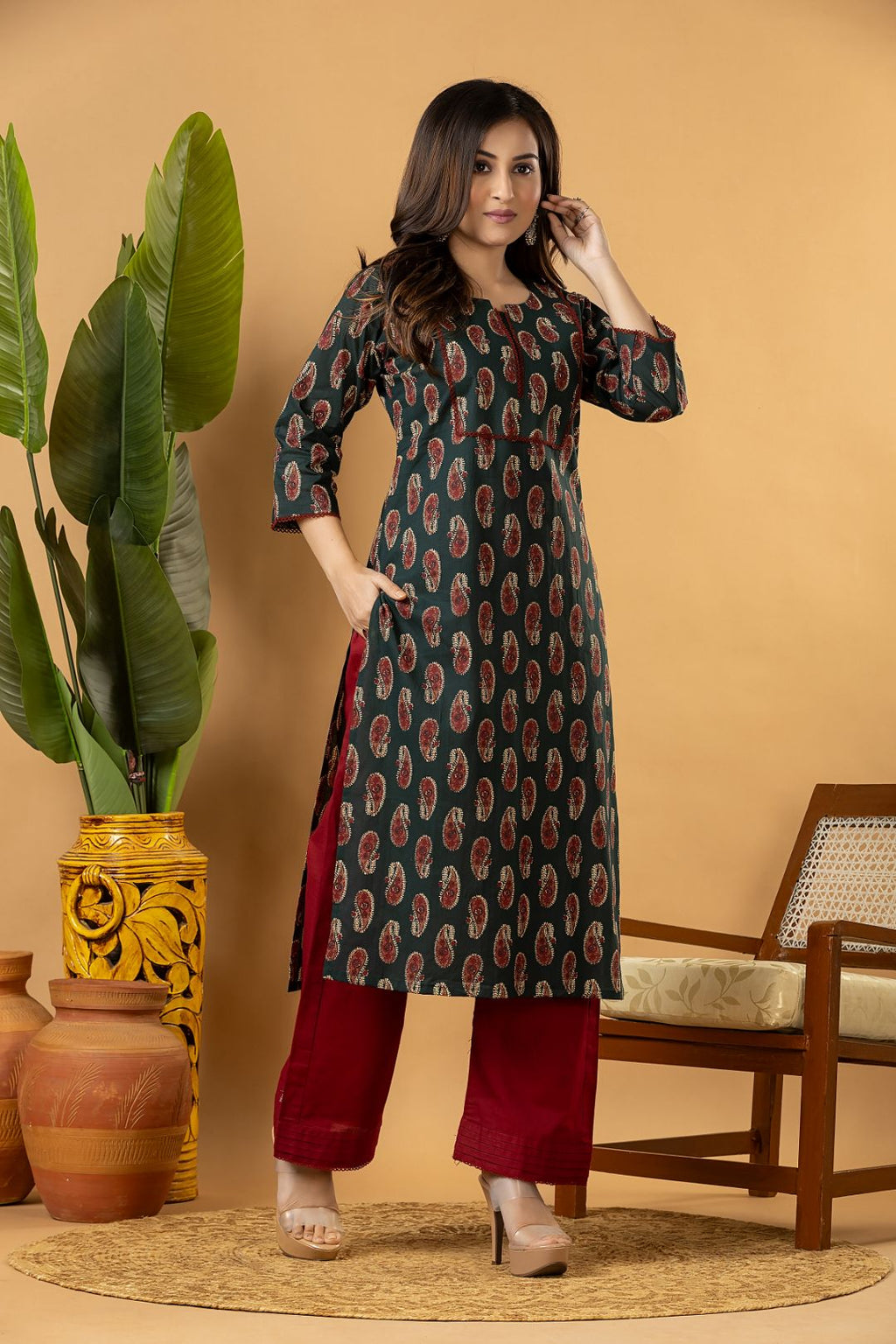 Green Paisley Print Kurta